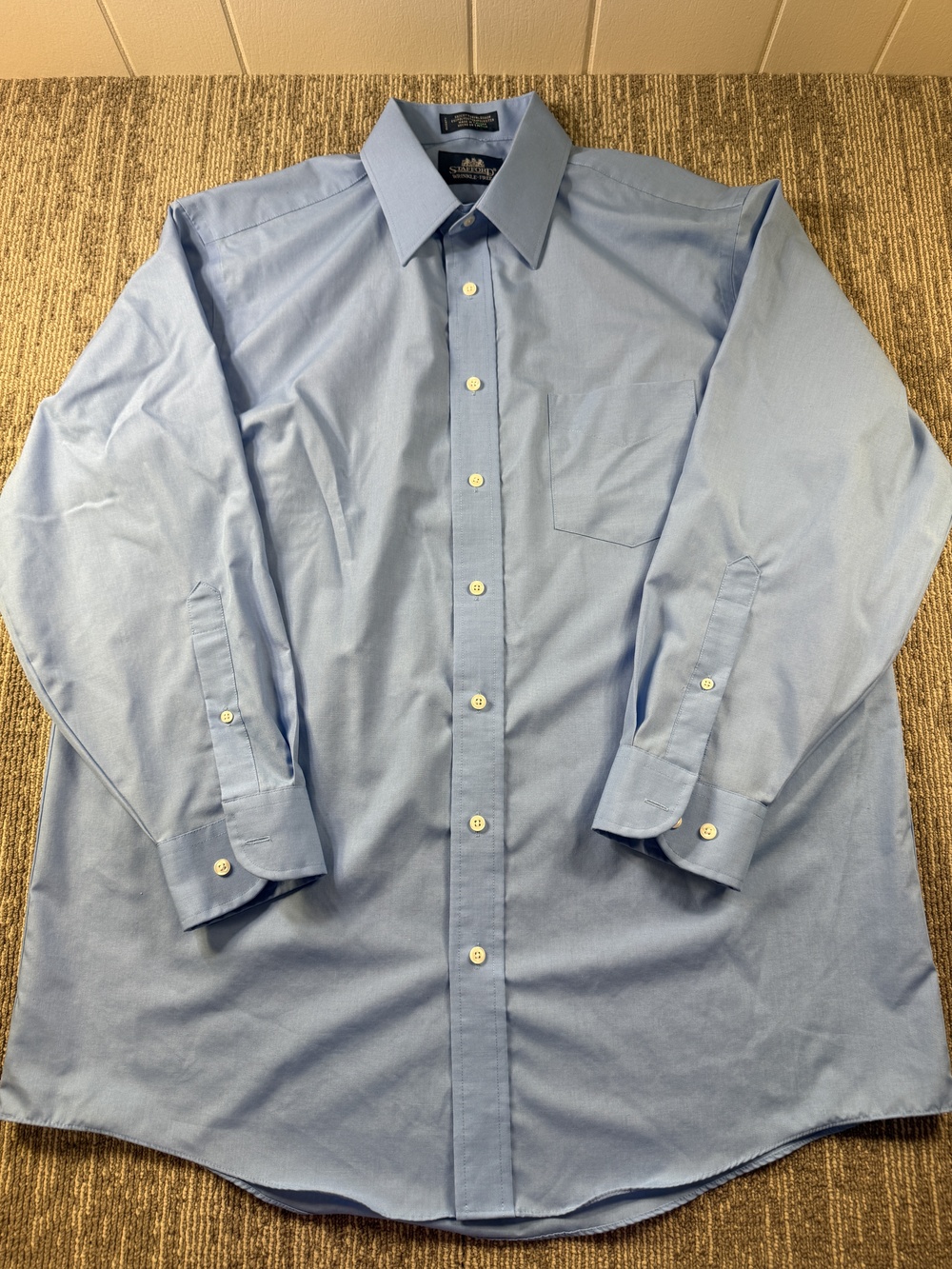 Stafford Dress Shirt Mens 16.5 32/33 Blue Classic Fit Wrinkle Free Non Iron LS